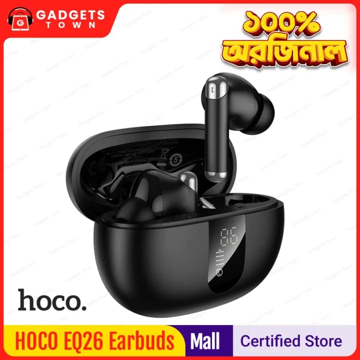 Picture of Hoco EQ26 Nice ANC+ENC True Wireless Earbuds | Bluetooth 5.4 | 13 mm Drivers | 7–10 H Playback (6 H ANC) | 350 mAh LED Display Case | Touch Controls | IPX5 Sweat-Resistant | Type‑C Charge