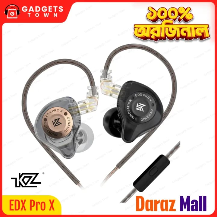 Picture of KZ | EDX Pro X | Wired In-Ear Monitor (IEM) | Super-Linear Single Dynamic Driver | Detachable 0.75mm 2-Pin Cable | In-Line Mic & Control | 3.5mm Plug | 23Ω, 108dB, 20–40kHz | Hi-Fi Bass for Music & Gaming
