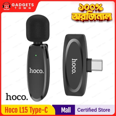 Picture of Hoco L15 Crystal | Type‑C Lavalier Wireless Microphone | 360° HD Pickup | 15ms Ultra‑Low Latency | 6 h Battery | Noise‑Reduction DSP | Clip‑On Mic for Smartphones & Tablets