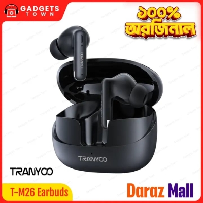 Picture of TRANYOO T‑M26 TWS | Bluetooth 5.3 | IPX5 Waterproof | Touch Control | Noise Reduction Mic | 20 h Playtime | Bangladeshi Affordable Wireless Earbuds