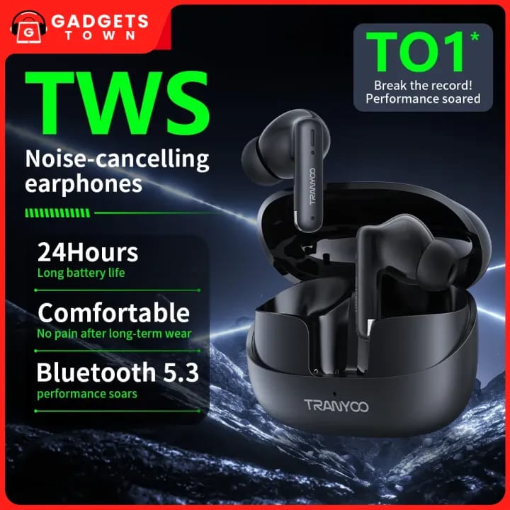 Picture of TRANYOO T‑M26 TWS | Bluetooth 5.3 | IPX5 Waterproof | Touch Control | Noise Reduction Mic | 20 h Playtime | Bangladeshi Affordable Wireless Earbuds