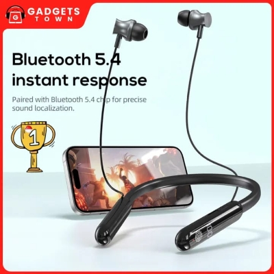Picture of AWEI | G81BL Neckband Bluetooth Headset | Bluetooth 5.4 (JL7006F4) | 80h Playtime, 500mAh Battery | 10mm Drivers, AAC/SBC | Dual-Device Connection, TF Card & Digital Display | USB-C | For Android & iPhone.