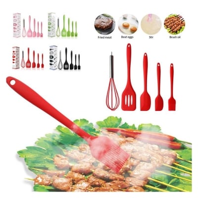 Picture of 5Pcs/Set Silicone Cooking Utensils Sets Egg Beater Spoon Spatula Oil Brush Kitchenware Kit Kitchen Tools Accessories