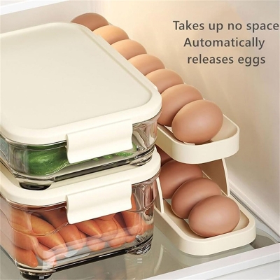 Picture of Anti-fall Refrigerator Egg Dispenser Plastic Double Layer Egg Storage Box Automatic Roll Down Egg Holder Kitchen Egg Organizer Box-1pcs