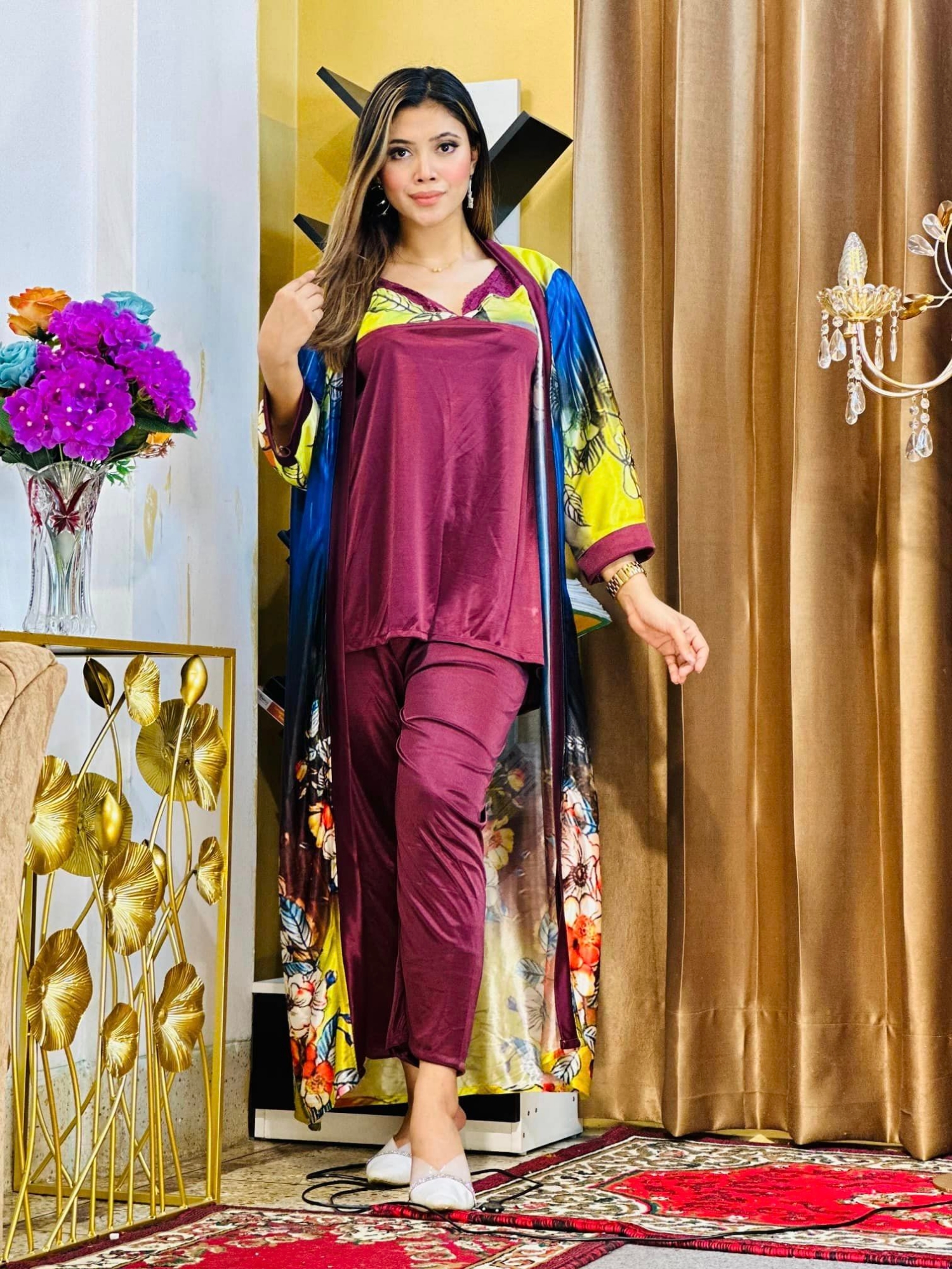 Picture of 3 part digital print indian nighty