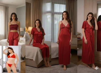 Picture of Sexy Women High Quality Exclusive Women's Party Wear Nighty Dresses Fashionable 7 Part Night Dress - Elegant Nightwear, Fashionable Sleepwear