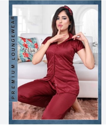 Picture of Comfortable Nightwear for Women Short Sleeve Shirt and Pant - Night Dress For Women