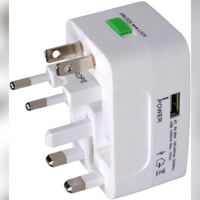 Picture of Universal International Plug Adapter 1 USB Port - White