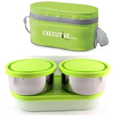 Picture of Milton Executive Lunch Box Soft Insulated Tiffin Box (2 SS Container,1 Microwave Safe Container) - Green
