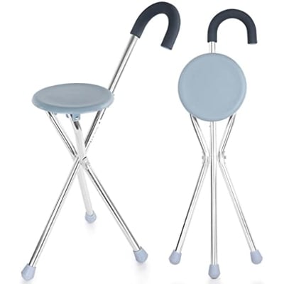 Picture of Folding Cane Seat,Cane Chair Walking Stick Three Feet Folding Crutches With Seat Help-step Chair - Multicolor