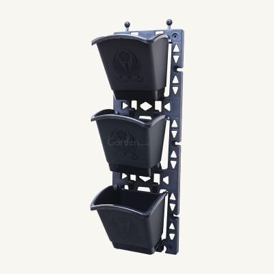Picture of 3 Pockets Vertical Flower Tub ,Living Wall Hanging Pots ,Worth Garden Self Watering Flower Pot - Black