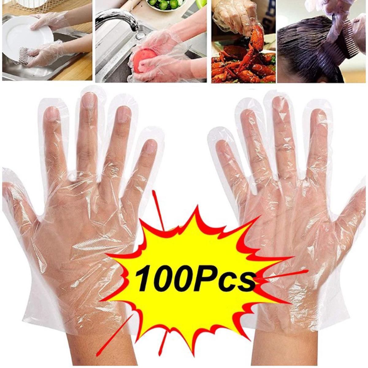 Picture of Disposable Plastic Hand Gloves-100pcs - White