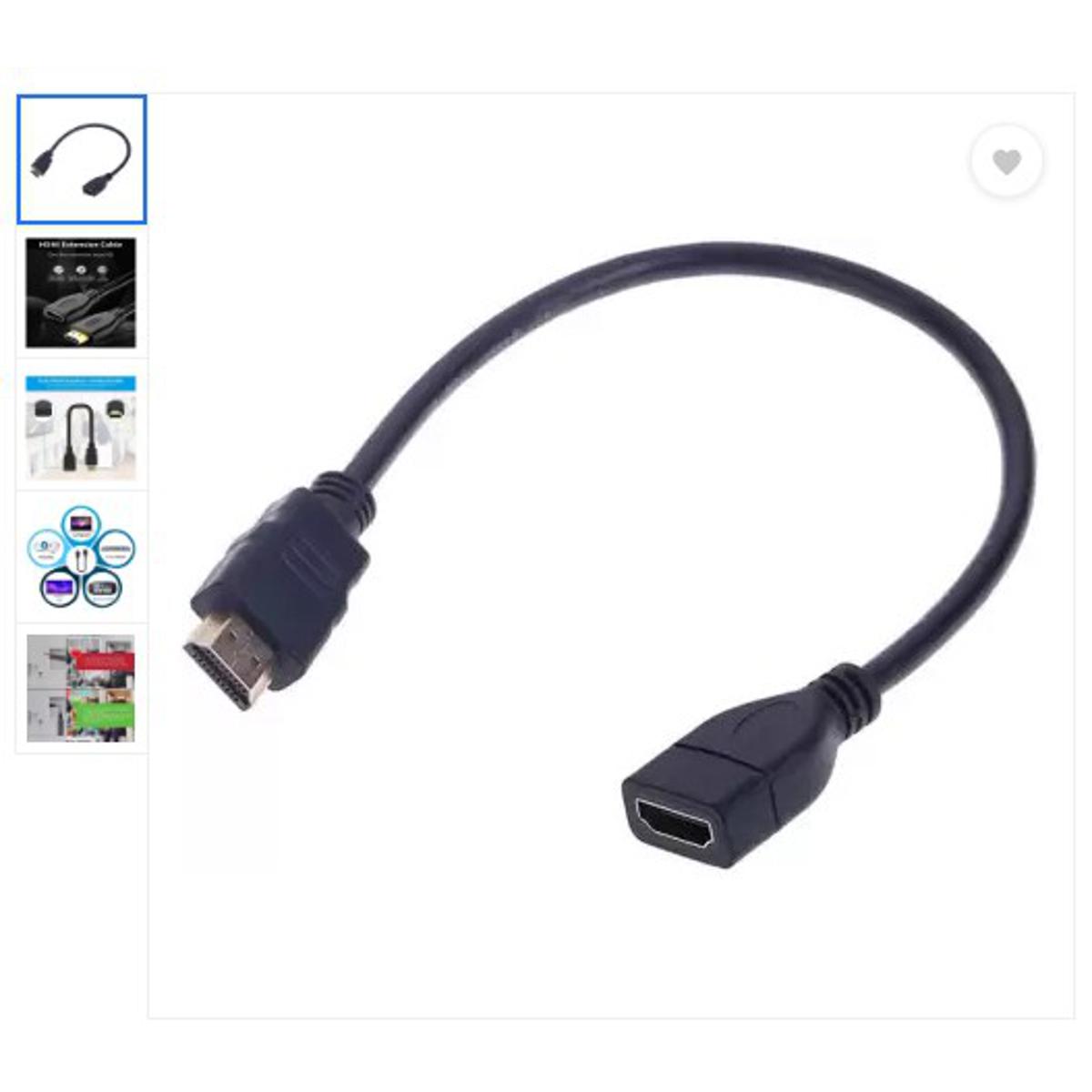 Picture of HDMI Cable Adapter Connector Support 3D,   HDMI to HDMI Extension Cable 30cm, HDMI Male to HDMI Female High Speed Extender  (Compatible with HDTV, Projector, Computer, Black, One Cable) - Black