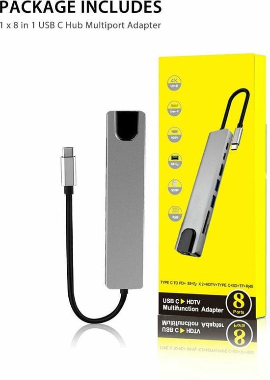 Picture of 8-in-1 USB-C Hub Adapter - Compatible met Thunderbolt 3 - USB 3.0 - Black