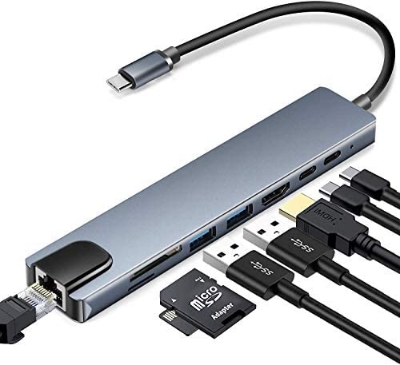 Picture of 8-in-1 USB-C Hub Adapter - Compatible met Thunderbolt 3 - USB 3.0 - Black