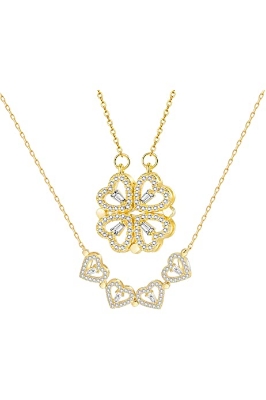 Picture of Magnetic Love Heart  Pendant Necklace For Women Chain Jewelry Four Leaf Clover Necklace Hearts Clover Necklace Lucky 4 In 1 Love Pendant - Necklace S - Gold