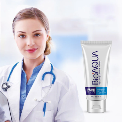 Picture of Bioaqua Pure Skin Acne Facewash -100g Removal Of Acne - Anti Acne Light Print Cleanser - Silver,Fresh