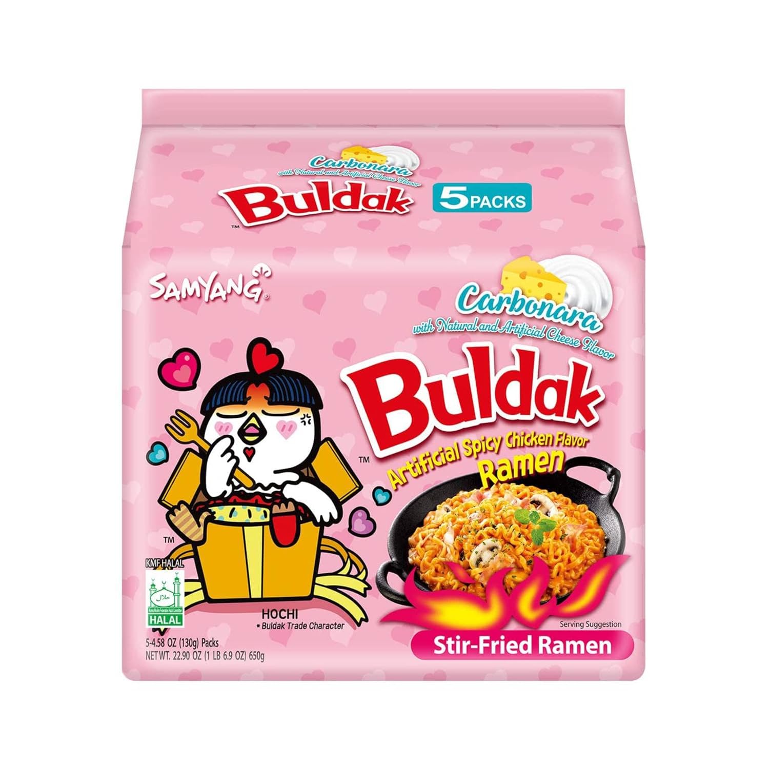 Picture of Samyang Buldak Hot Spicy Chicken Ramen | Korean Stir-Fried Instant Noodles | Carbonara | 5 Pack