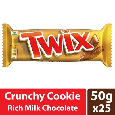 Picture of Twix Caramel Cookie Chocolate Bar Loaded with Soft Nougat Chewy Caramel & Crunchy Cookie Premium Chocolate Pack for Sharing with Family & Friends 50Gram Pack of 25