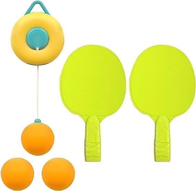 Picture of Eitheo Indoor Hanging Table Tennis Set for Kids Table Tennis Self Training Game Set with 3 Ping Pong Balls & 1 Pair Paddle Ping Pong Training Set Portable Adjustable Game for Kids - Multicolor