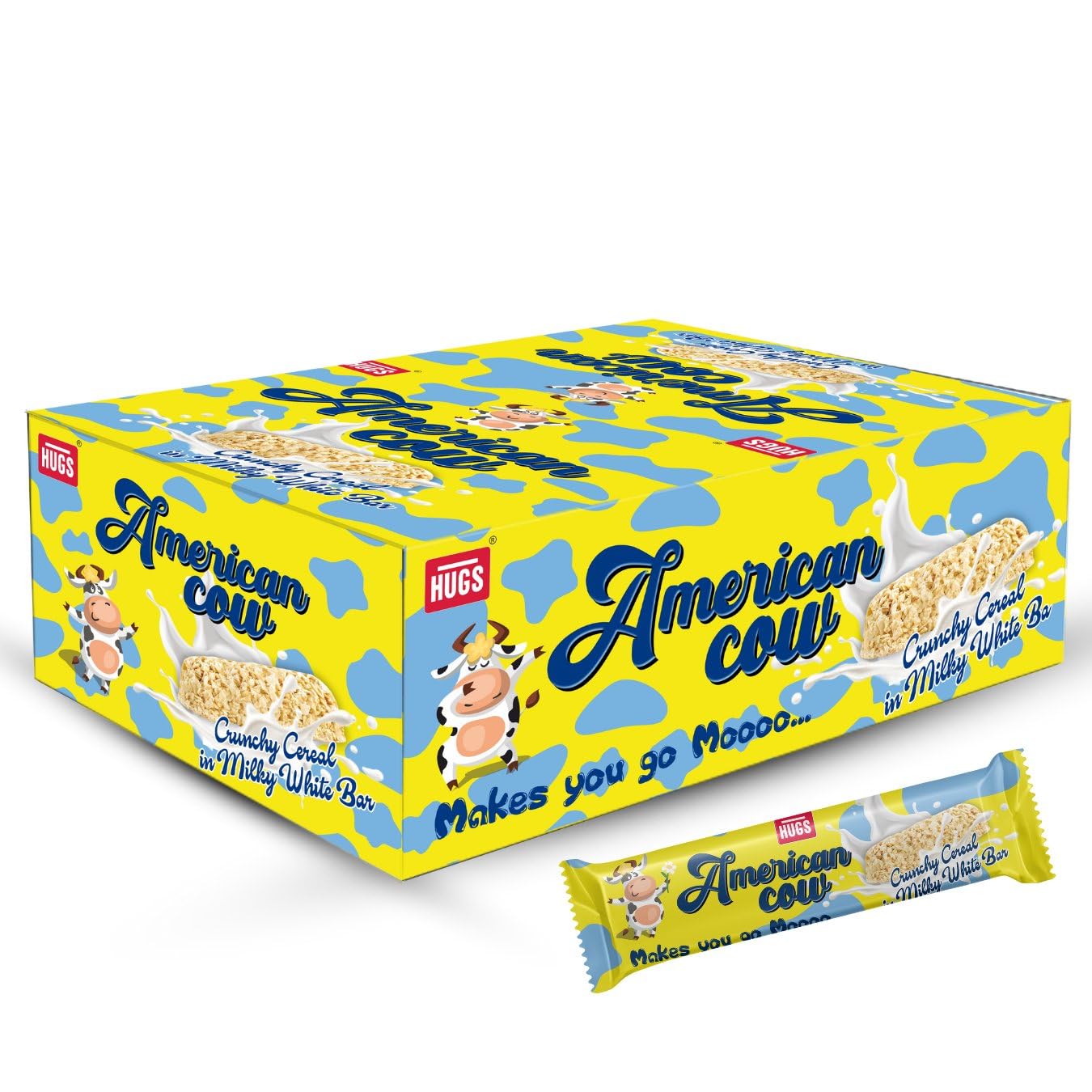 Picture of Hugs American Cow White Chocolate Cereal Bar | Oat Chocolate Milky White Bars Box (15 pcs)