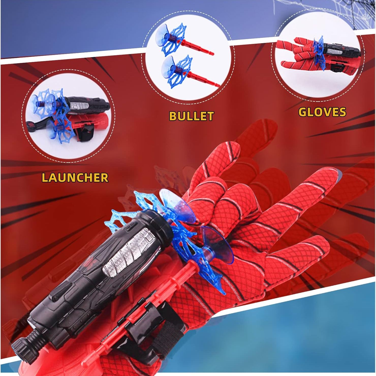 Picture of Esteopt Launcher Gloves for Spider-ManHero Launcher Wrist Toy SetChildren's Plastic Cosplay GloveSpider Web Shooters for Kids ( 1 Sets)