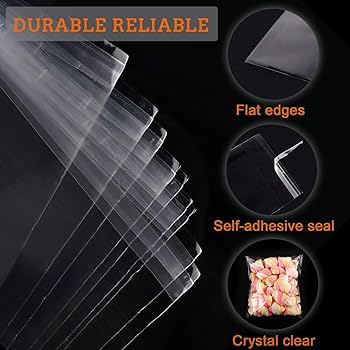 Picture of (4" x 5") 100 pcs crystal cellophane poly bag for packaging material with adhesive