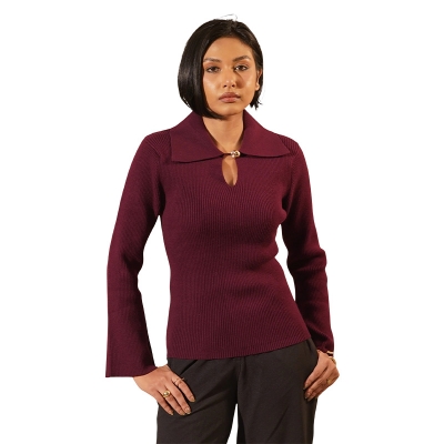 Picture of Gabriella Dark Maroon Polo with Gold Button