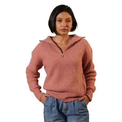 Picture of Rose Pink Quarter Zip Sweater