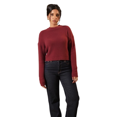 Picture of Bordeaux Cropped Textured Mock Neck Sweater