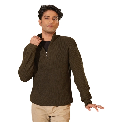 Picture of Green Mock Neck Zip Collar Sweater