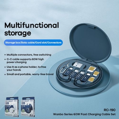 Picture of Multifunctional 60W USB Data Cable Fast Charge Line Storage Box Mini Digital Electronic Gadgets Organizer Card Removal Pin Se