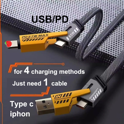 Picture of Well CASIFY CU05 65W 4 in 1 65W Fast Charging Cable USB To Type C PD Cable Fast Charger Mobile Phone Cable 65W Fast Charging Cable Type C to C Usb To C To iPhone Cable