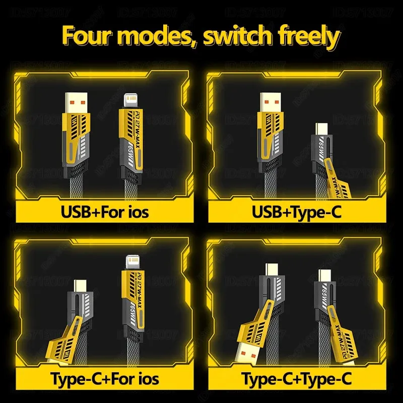 Picture of Well CASIFY CU05 65W 4 in 1 65W Fast Charging Cable USB To Type C PD Cable Fast Charger Mobile Phone Cable 65W Fast Charging Cable Type C to C Usb To C To iPhone Cable