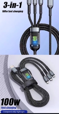 Picture of CHOICE 3-in-1 Multi-Port 100W USB Type-C Fast Charging Cable for iPhone, Xiaomi, Poco, Huawei, Samsung
