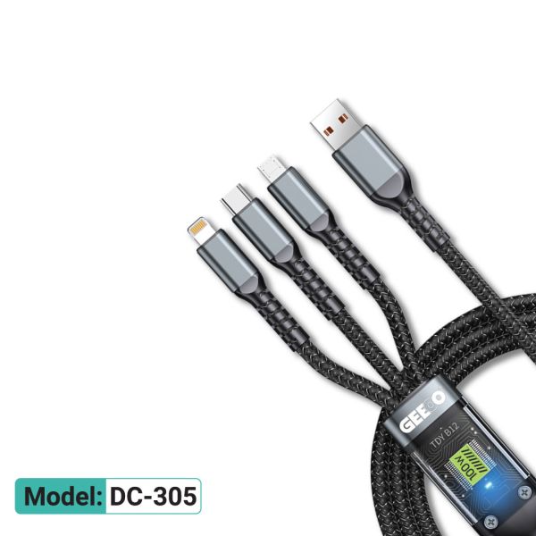 Picture of CHOICE 3-in-1 Multi-Port 100W USB Type-C Fast Charging Cable for iPhone, Xiaomi, Poco, Huawei, Samsung
