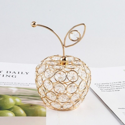 Picture of Crystal Apple Figurines Glass Fruit Decor Collectible Fruit Figurine Paperweight Livingroom Centerpiece Glass Art Craft for Home Decoration Golden