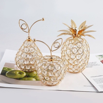 Picture of Crystal Beads Apple Pears Pineapple Figurine Glass Fruit Status Ornament Tabletop Centerpiece Collectible Art Table Home Decor Christmas Wedding Birthday Decoration Gift