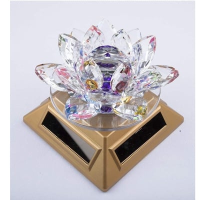 Picture of Transparent Rotating Solar Crystal Lotus Flower for Positive Energy Good Luck Gifting Home Décor Diwali (Medium)