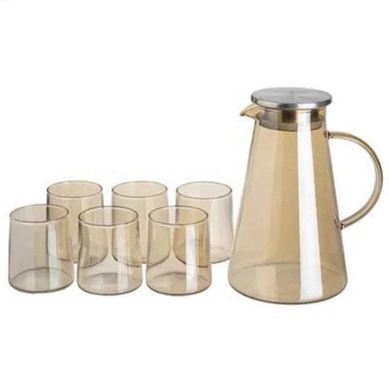 Picture of Decorative DELI 7 sets Measuring Modern Blown Royal Strawberry Large Antique Milk Water Glass Jug with Lid