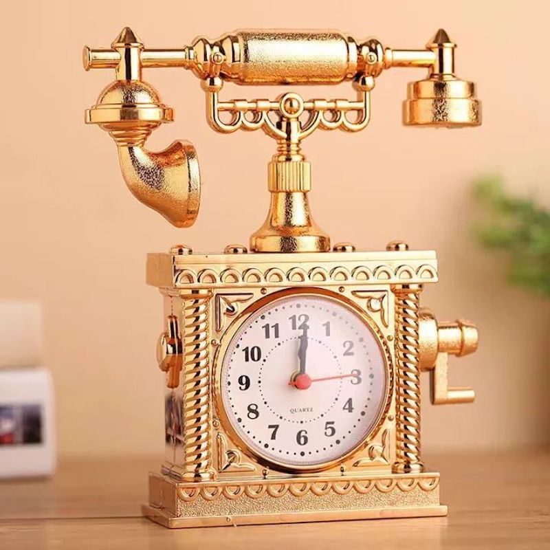 Picture of Classic Telephone Alarm Clock Jam Loceng Penggera Telefon Klasik Table Vintage Retro Nordic Antique Home Living Hall Gold Decoration Decor Birthday Christmas Gift Present Souvenir Hadiah Hiasan Antik Ruang Tamu Warna Emas