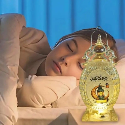 Picture of Lanterns Decorative Indoor Middle Eastern Style Battery Operated Lamp Transparent Warm Light Supplies Exquisite Printed Hangable