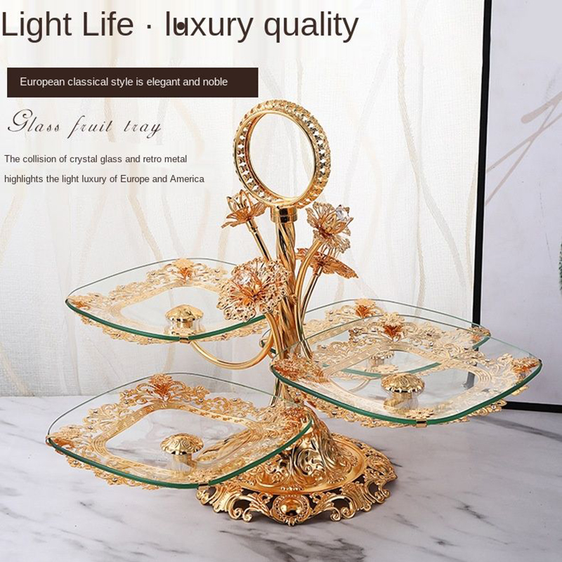 Picture of New stylish light luxury quality multi-functional separation storage plate European glass living room hotel pastry fruit plate.