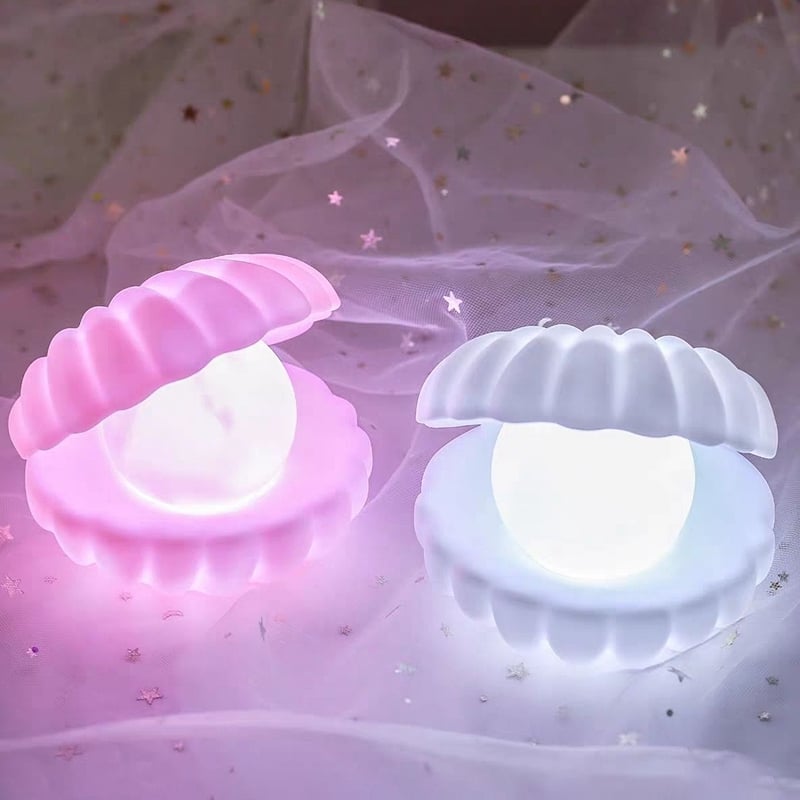 Picture of Nightlight, Led Shell Pearl Night Light Streamer Mermaid Fairy Shell Night Lamp for Bedside Xmas Gift Bedroom Home Decoration Desk Lights
