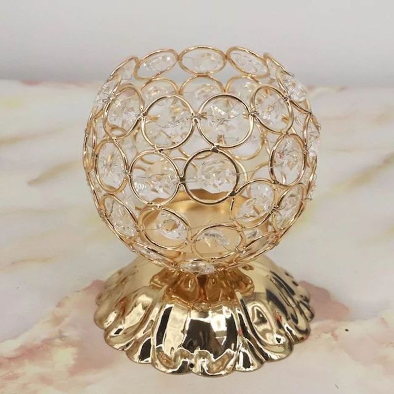 Picture of Mini K9 Crystal Candle Lantern Gold Silver Candle Holder Wedding Table Centerpieces Candlestick Home Tea Light Holder