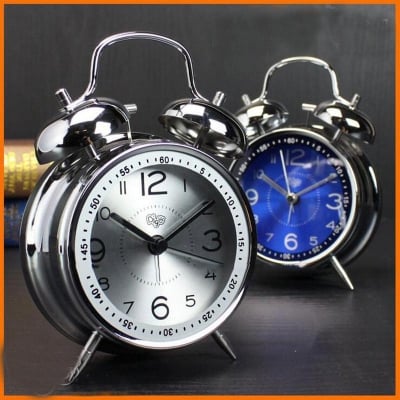 Picture of Metal Twin Bell Alarm Clock, Retro Vintage Desk Table Bedside Silent Analog Quartz Alarm Clock For Heavy Sleepers Kids Home Bedrooms Travel School Battery Operated With Light - Clock