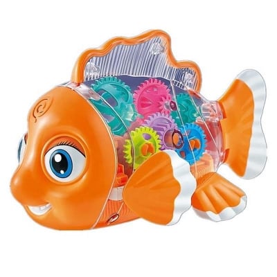 Picture of Transparent Gear Fish Toy, Baby Lights Music Light Fish Toy, Newborn Musical Early Educational Toy, Ideal Fish Toy for Floor Play