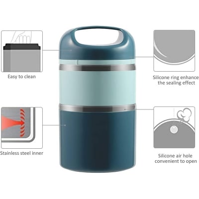 Picture of 2 Layers Stainless Steel Lunch Containers with Handle, Insulated Lunch Box Stay Hot 3h, Food Containers for Adults, Teens, Work, School