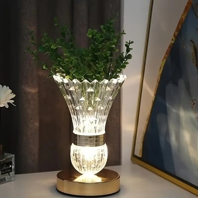 Picture of Modern Crystal Vase Table Lamp – USB-Powered Ambient Night Light with 3 Colors for Bedroom, Living Room, Hotel & Gift Decor