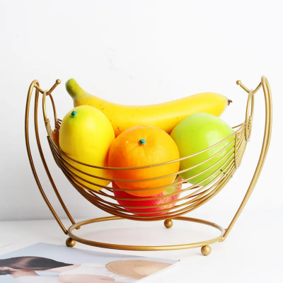 Picture of Modern Golden Metal Fruit Basket – Decorative Storage Bowl for Kitchen, Table & Home Decor (28x20cm)